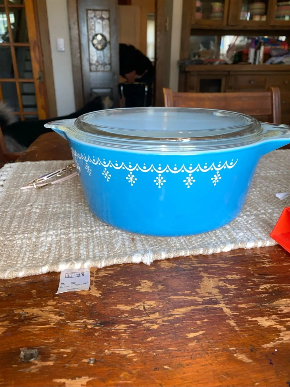 Pyrex Blue Snowflake Pattern Covered Casserole Dish